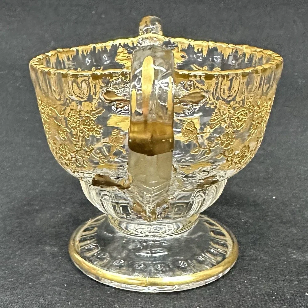 Cambridge 'Rose Point' Cream & Sugar Set With Gold Encrusted Decoration, Vintage